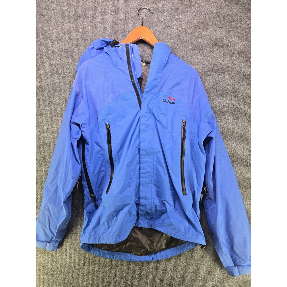 L.L.Bean Outdoors Men's Medium Blue Hooded Rain Shell Jacket Waterproof Vintage